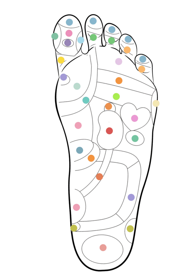 Puntos de acupresión en el pie: Ilustración de cómo las plantillas Akusoli brindan soporte y alivio.