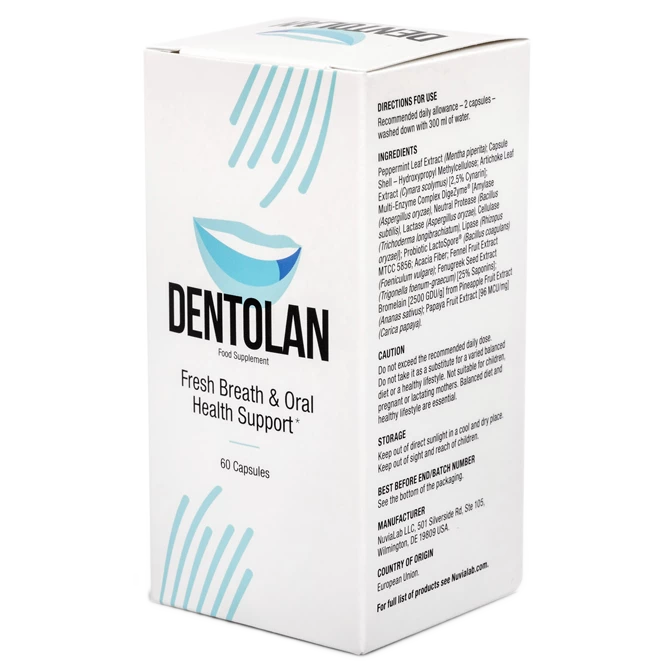 Botella de Dentolan en detalle: solución contra la halitosis