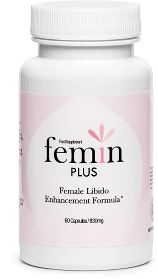 Botella de Femin Plus, el suplemento líder para la libido y el placer femenino.