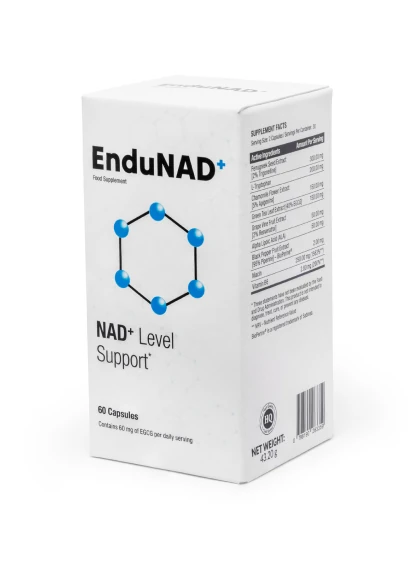 EnduNAD: vista lateral de la botella con detalles del producto.