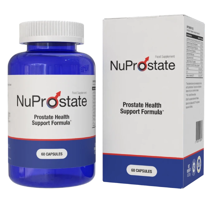Envase de NuProstate, suplemento para la salud prostática y el bienestar urinario